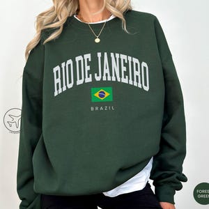 Rio de Janeiro Sweatshirt, Brazil Flag Collegiate Crewneck, Brazilian Pride Sweater, Rio Travel Gift, Brasil Souvenir