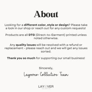 May include: A cream-colored graphic with the word "About" in a bold, black font. The text below provides information about the shop's products, custom requests, and quality assurance. The shop's logo is at the bottom.