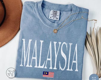 Camiseta desgastada de Malasia, camiseta con la bandera de Malasia, camiseta para viajar a Asia, recuerdo de Malasia