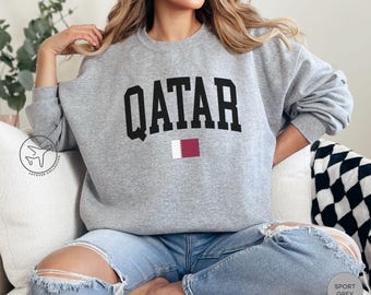 Qatar Flag Sweatshirt, Maroon & White, Qatari Pride Apparel