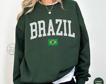 Sudadera de Brasil, cuello redondo con la bandera brasileña, estilo universitario, regalo para viajar a Sudamérica, suéter unisex