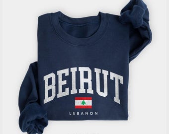 Beirut Lebanon Flag Crewneck Sweatshirt, Lebanese Heritage Gift