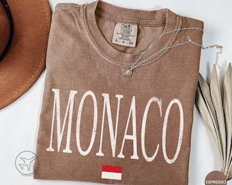 Distressed Monaco Shirt, Monaco Flag Tee, Vintage Style Travel T-Shirt, Monte Carlo Souvenir Gift