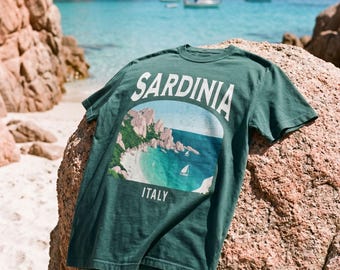 Sardinia Italy Vintage Travel Poster T-Shirt, Comfort Colors Shirt