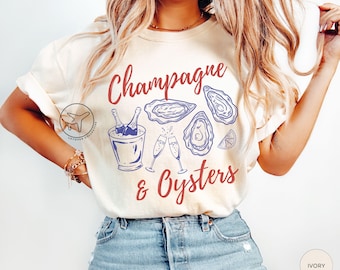 Champagne and Oysters T-Shirt, Coastal Foodie Tee