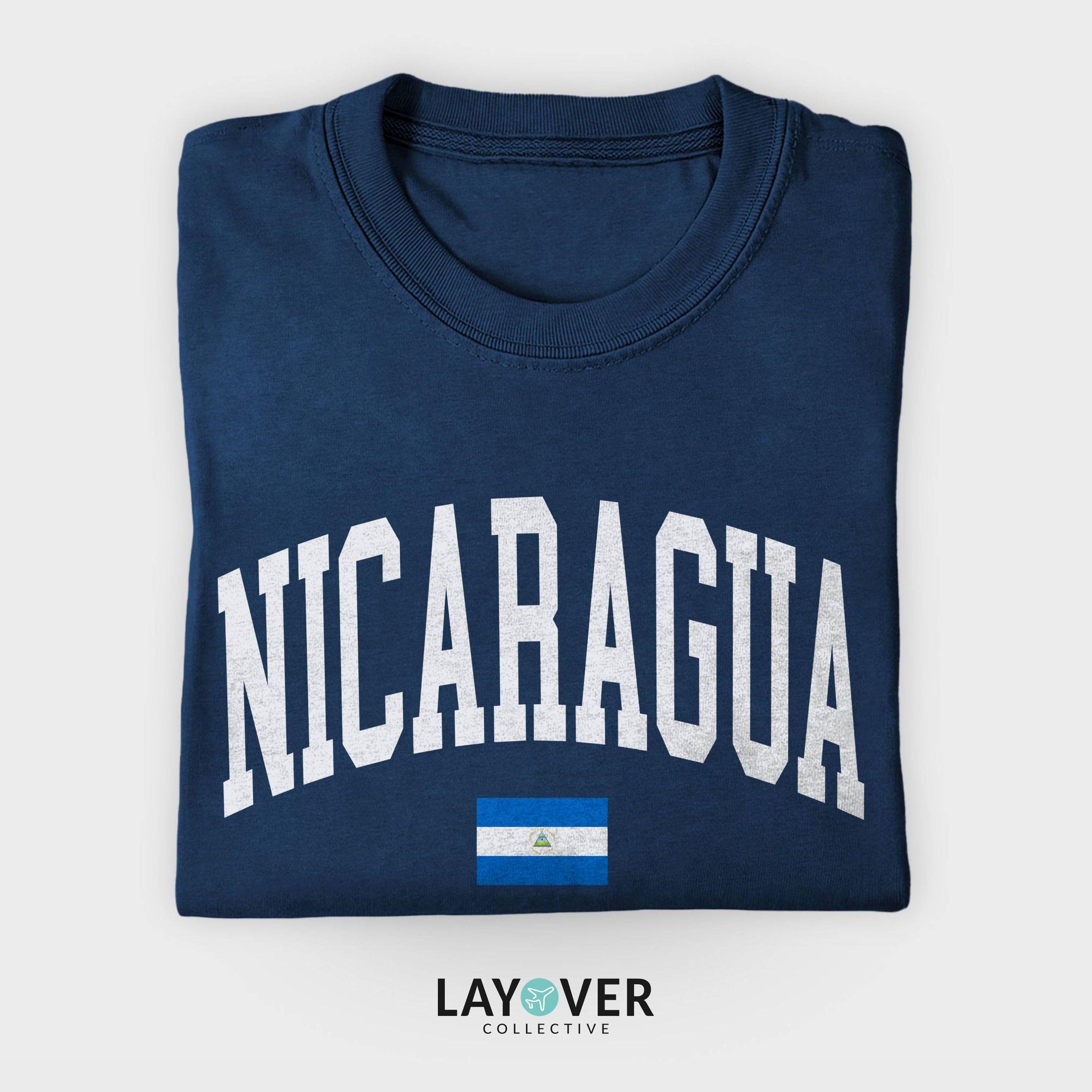 T-shirt Homme Nicaragua En Coton - Drapeau Patriotique Et Armoiries, Fait Main, Neuf Avec étiquettes