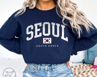 Seoul Sweatshirt, South Korean Flag Crewneck, Unisex Collegiate Sweater