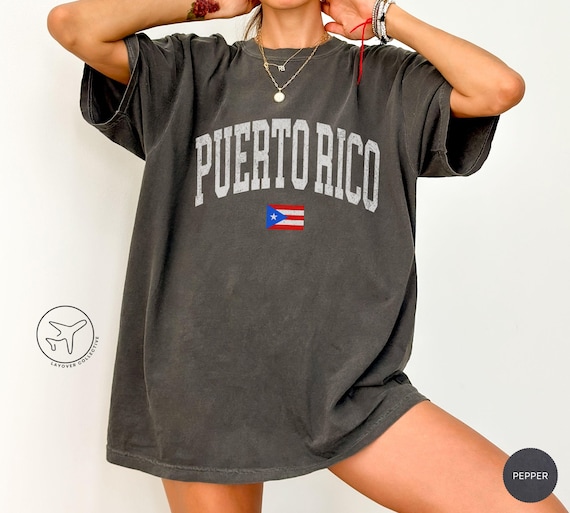 Distressed Puerto Rico T-Shirt, Vintage Varsity Style Puerto Rican Flag Tee, Travel Souvenir Gift