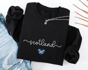 Scotland Script Embroidered Crewneck Sweatshirt, Scottish Heritage Gift