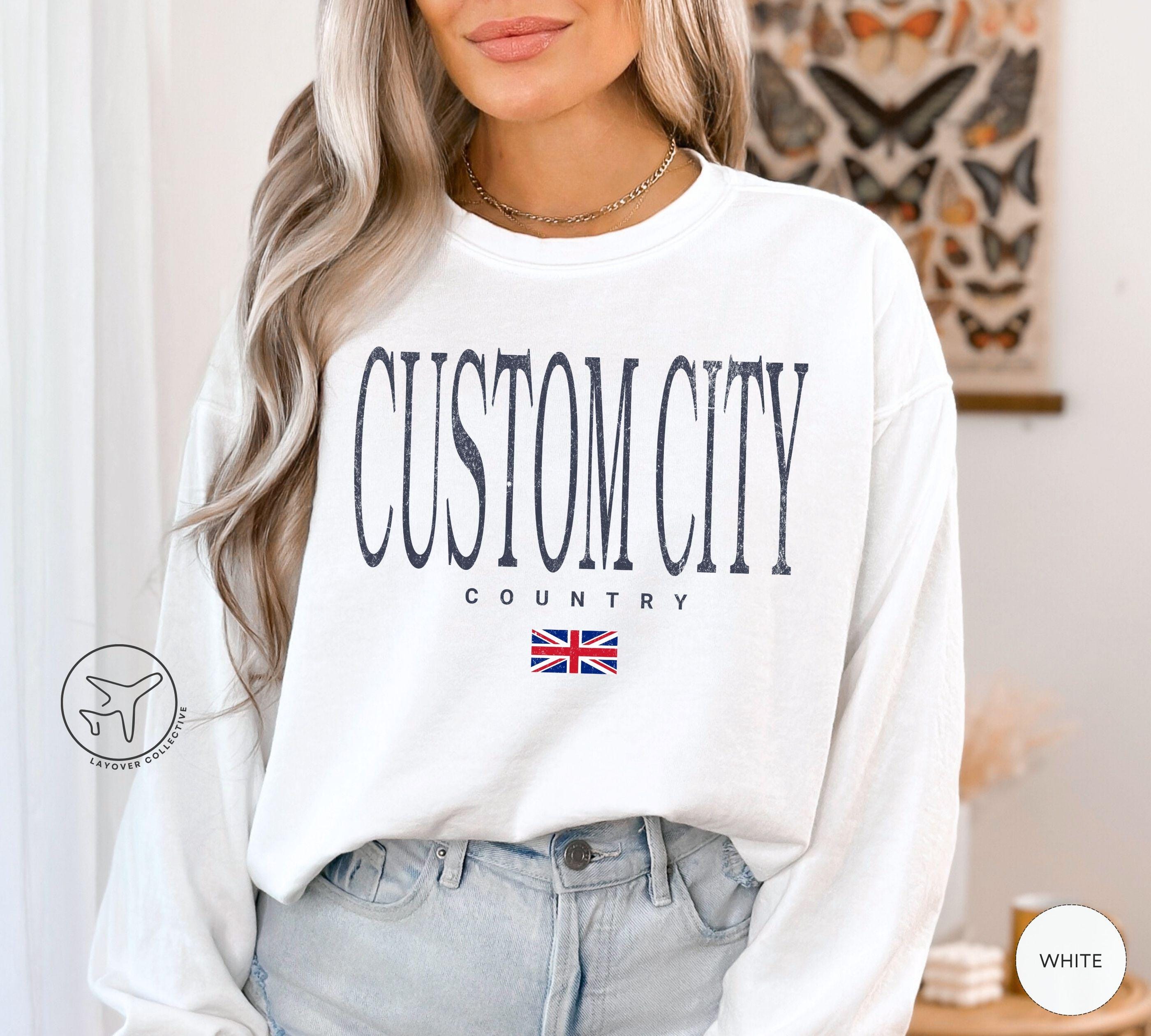 Custom City Crewneck Sweatshirt, Personalized City and Country 