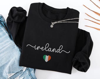 Ireland Script Embroidered Crewneck Sweatshirt, Irish Heritage Gift