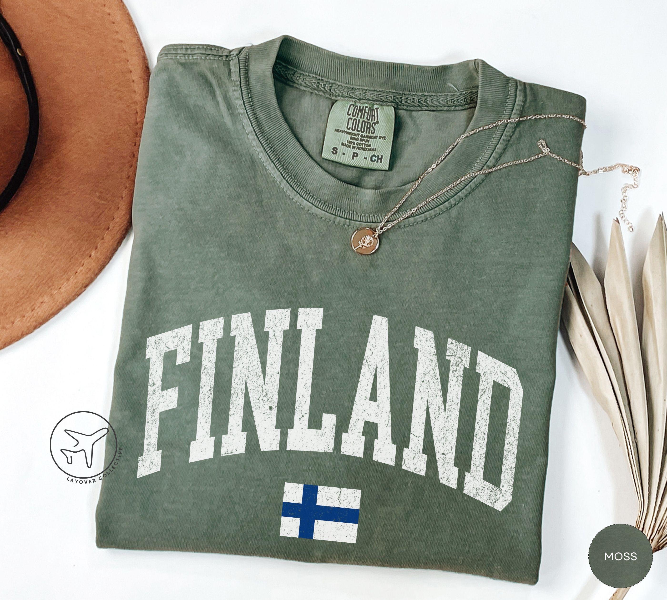 Distressed Finland Shirt, Finnish Flag Tee, Vintage Varsity Style 
