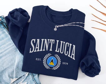 Saint Lucia Embroidered Crewneck Sweatshirt, Caribbean Travel Gift