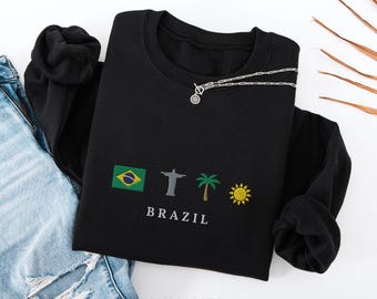 Brazil Embroidered Crewneck Sweatshirt, Rio Travel Gift