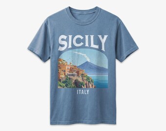Sicily Italy Vintage Travel Poster T-Shirt, Comfort Colors Shirt