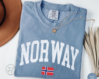 Camiseta desgastada de Noruega, camiseta con la bandera noruega, camiseta vintage de viaje estilo universitario, regalo de recuerdo de Escandinavia