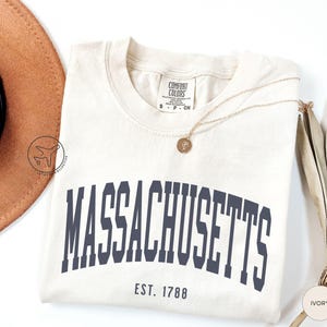 Massachusetts T-Shirt, Bay State Collegiate Tee, New England Gift