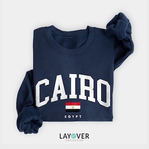 Cairo Egypt Crewneck Sweatshirt, Egyptian Flag Pullover