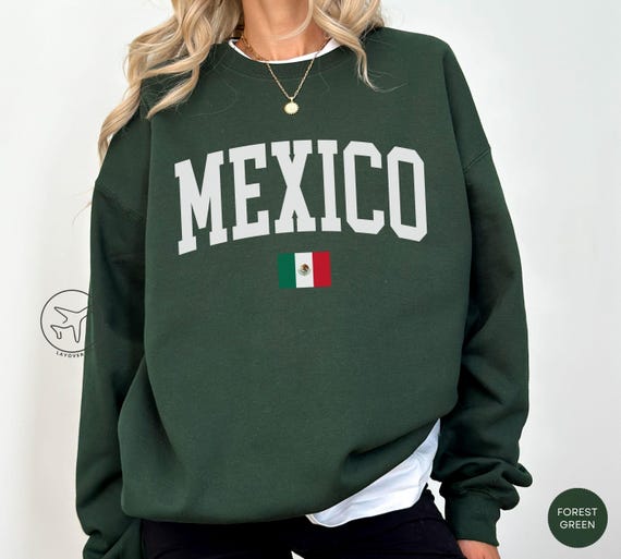 メキシコ国旗クルーネックスウェットシャツ、カレッジスタイルプル 