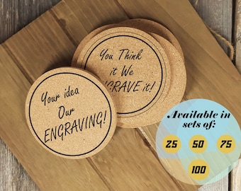 Custom Engraved Cork Coasters Any Logo Personalized Any Text Personalized Gift Bulk Order Coasters & Wedding Gift Coasters perfect bar item