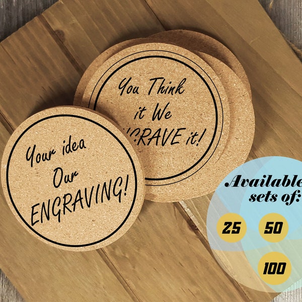 Custom Engraved Cork Coasters Any Logo Personalized Any Text Personalized Gift Bulk Order Coasters & Wedding Gift Coasters perfect bar item