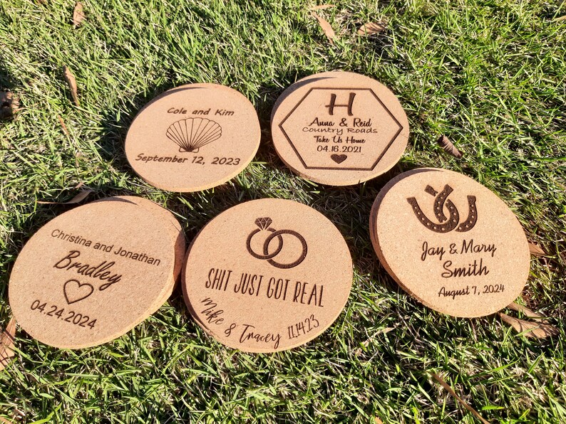Custom Engraved Cork Coasters Any Logo Personalized Any Text Etsy