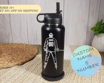 Hockey Gift for Boys Custom Water Bottle / Tumbler for Hockey Team Personalized with Hockey Number and Name