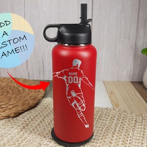 Personalized soccer Player Water Bottle, Soccer Player Water Bottle, Personalized Soccer Team Gift, Laser Engraved Insulated Water Bottle