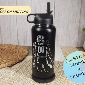 Personalized Football Player Water Bottle,Football Player Water Bottle,Personalized Football Team Gift,Laser Engraved Insulated Water Bottle