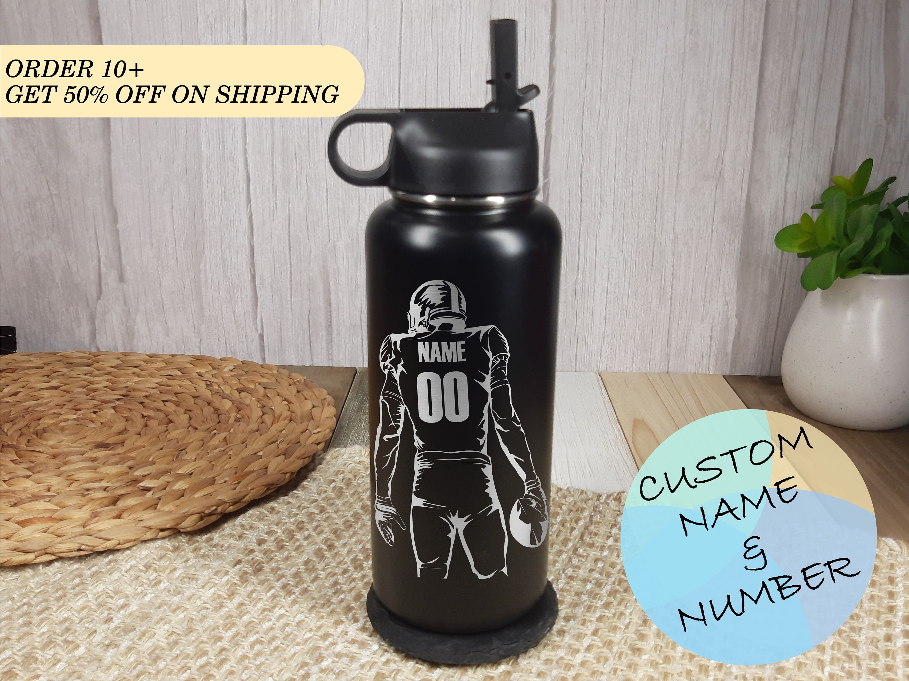 Personalized Football Player Water Bottle,Football Player Water Bottle,Personalized Football Team Gift,Laser Engraved Insulated Water Bottle