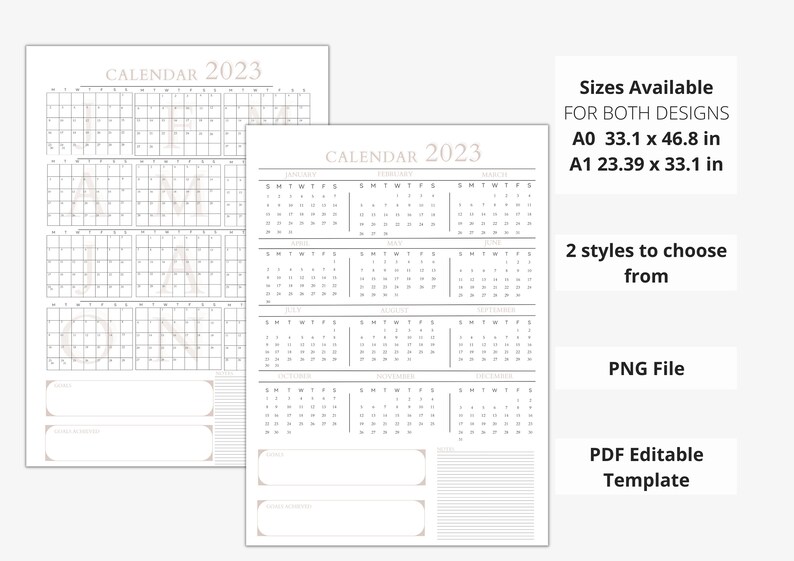 2023 Wall Calendar Printable Vertical Large Wall Planner Etsy