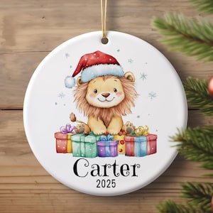 Personalized Lion Christmas Ornament, Custom Ceramic Holiday Keepsake, Kids Name Decoration, Baby First Xmas Gift, Cute Animal Decor