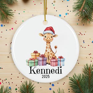 Personalized Giraffe Christmas Ornament, Custom Name Ceramic Keepsake, Baby First Xmas Gift, Kids Holiday Decoration, Cute Animal Decor