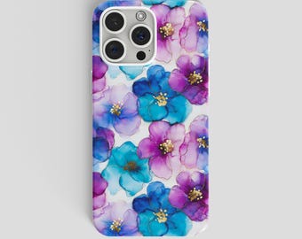 Telefoonhoesje aquarel bloemen: blauwpaarse bloemkunst