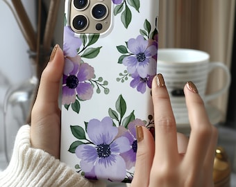 iPhone Case Floral Spring Pastel | Lavender Purple Flowers | Botanical Design | Compatible with iPhone 16/15/14/13/12/11 Pro Max Plus