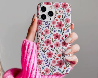 Funda floral rosa para iPhone: Diseño botánico de jardín primaveral