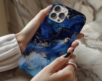 Luxury Blue Galaxy Case | Navy Gold Celestial Design | Marble Effect | Compatible with iPhone and Samsung phones | best phone protection