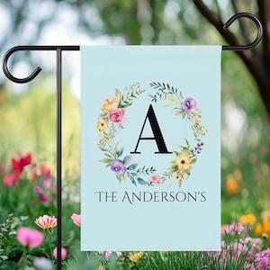 Personalized Floral Monogram Garden Flag: Custom Family Name Yard Decor