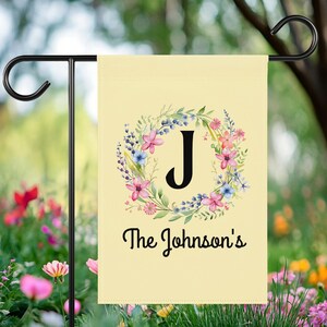 Personalized Garden Flag: Floral Wreath Monogram, Custom Family Name