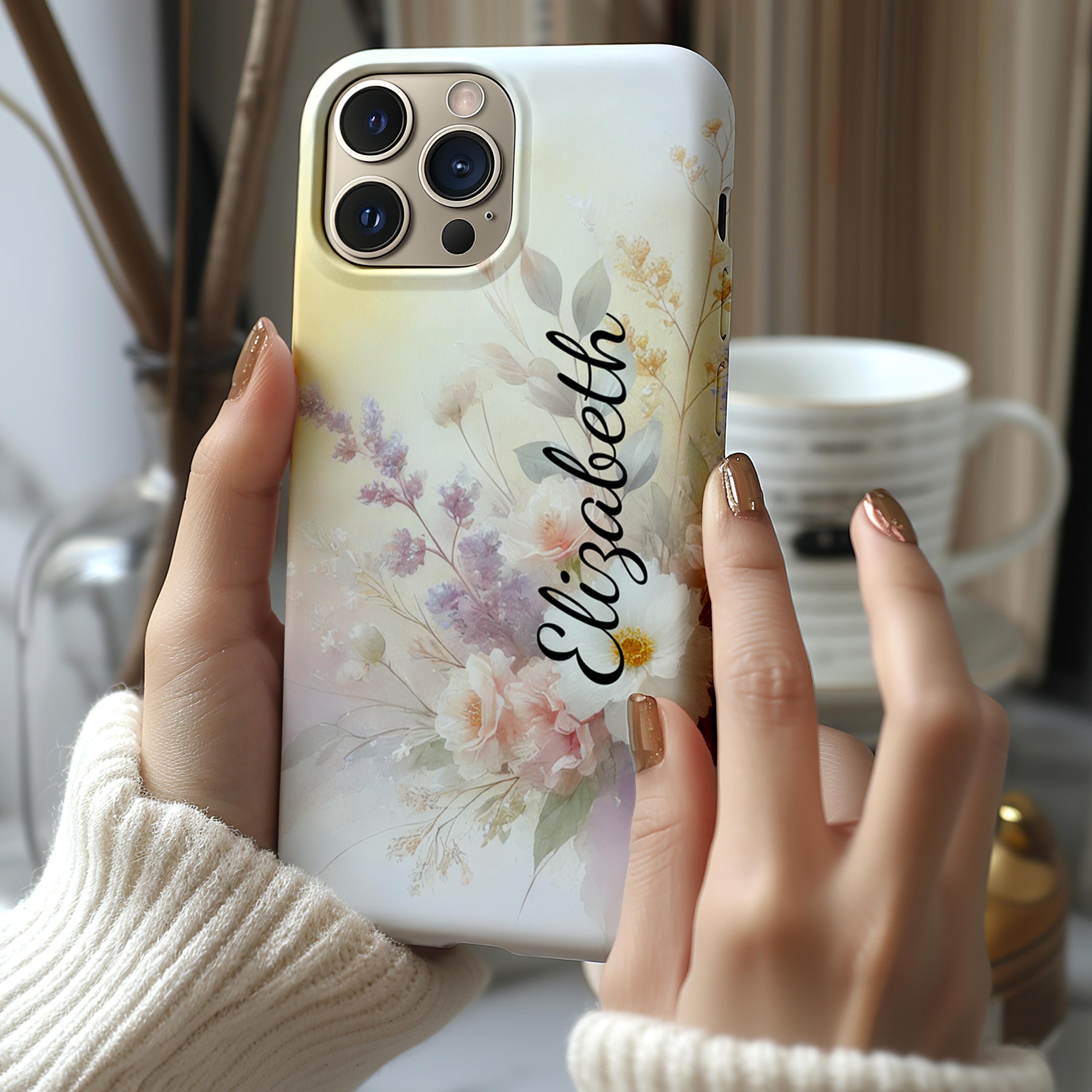 Custom Floral Name Phone Case, Personalized Pastel Flower Cover, iPhone 16 15 14 13 12 11, Samsung S25 S24 S23 S22 S21 S20 Case