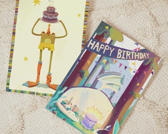 2 Pack Magical Birthday Celebration Printable Cards