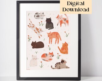 Cozy Cats Illustration Print Download