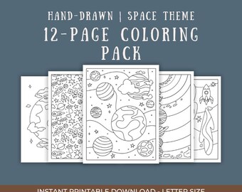 Simple Space Theme Coloring Pages 12 Pack Instant Download