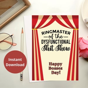 Boss Card, Ringmaster van de Disfunctionele Shit Show Digitale Kaart, Ringmaster Gevouwen Kaart Grappige Baas Kaart, Bosses Day Kaart Digitale Download