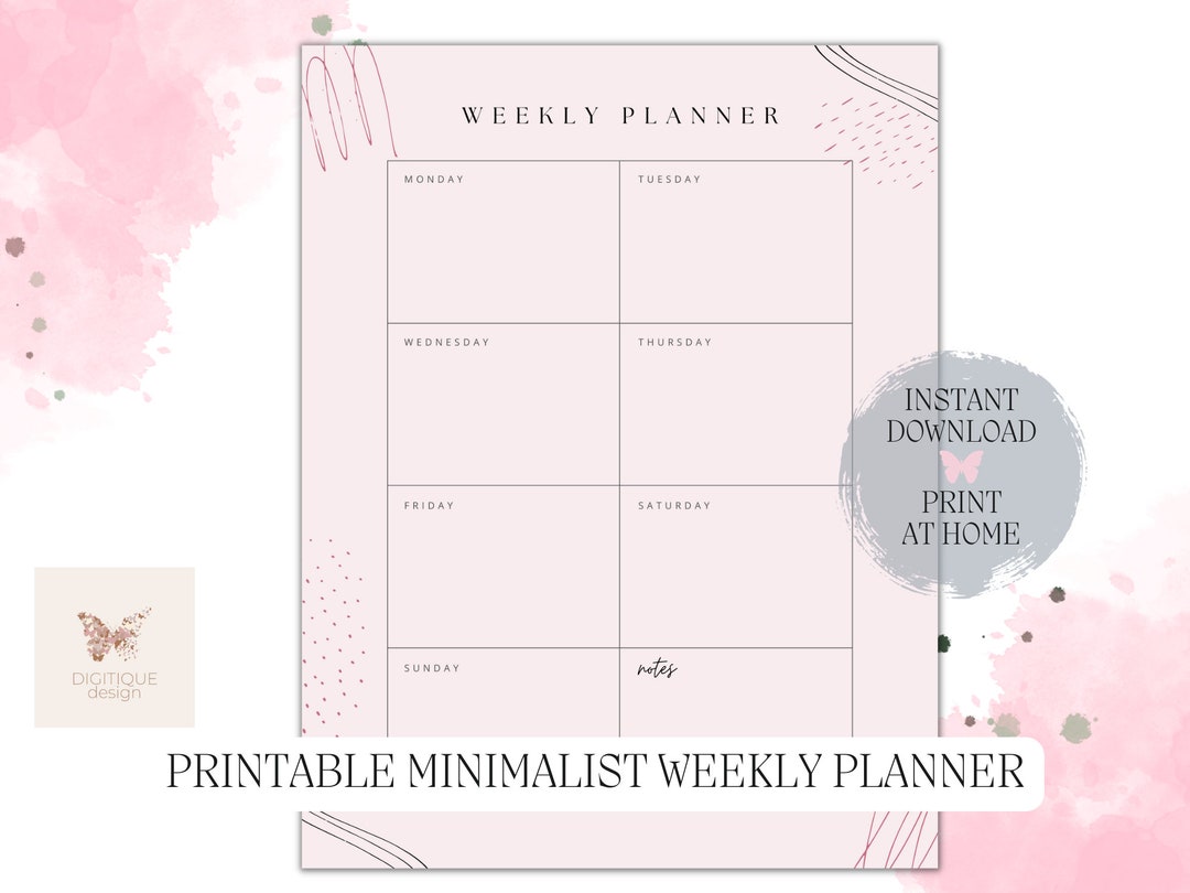 Weekly Planner Scribbles Printable Digital Planner Minimalist Weekly