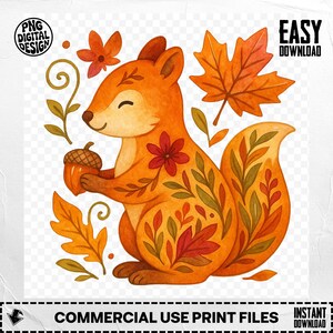 Fall Squirrel T-Shirt,Digital,Digital Download Png,Autumn Clipart,Instant Download,Sublimation Png,Printable Designs,Squirrel With Acorn