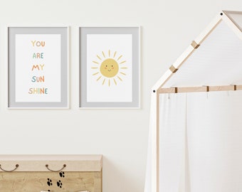 You Are My Sunshine Print + Sun Print, Aesthetic Nursery Art, Playroom Decor, Printable Wall Art, Sunshine Poster