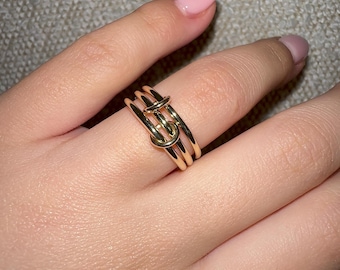 14k Solid Gold(not hollow) 1.5mm Multi Link Rings Connecting Set Of(3) Made in US (Stacking Rings, Connecting Rings, Interlocking Rings)