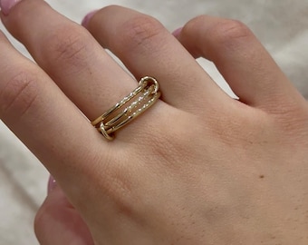 10k Solid Gold(not hollow) 1.5mm Multi Link Rings Connecting Set Of(3) Made in US (Stacking Rings, Connecting Rings, Interlocking Rings)