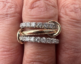 14k Diamond Solid Gold(Not Hollow) Multi Link Rings Set Of(3) Made in US (Stacking Rings, Connecting Rings, Interlocking Rings, Eternity)